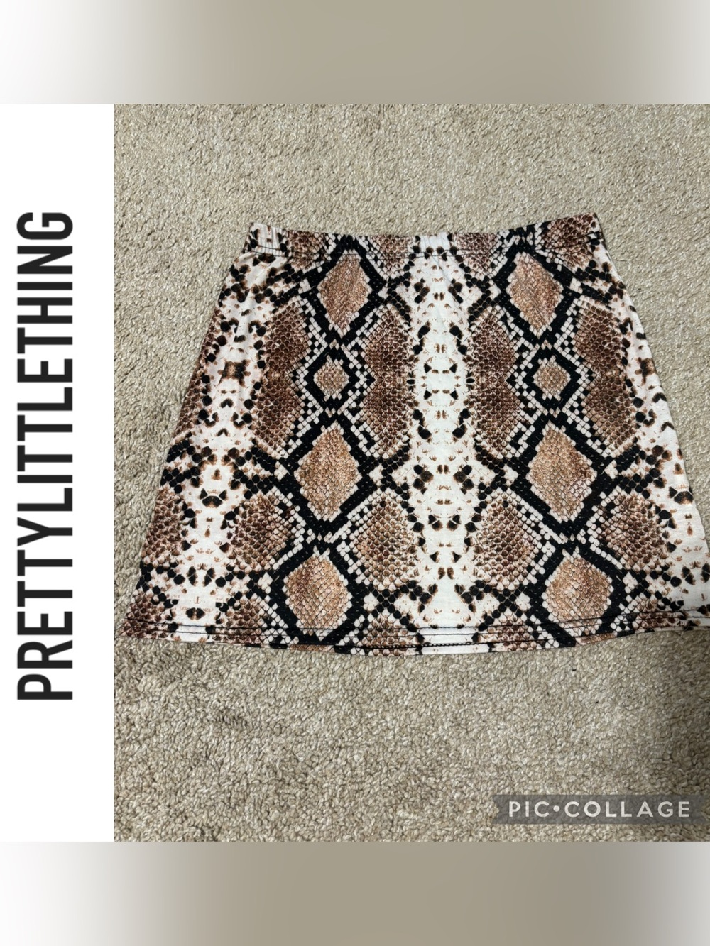 PrettyLittleThing Brown & Black Snake-Print Mini Skirt